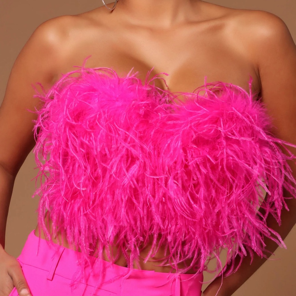 Feathered Top- Hot Pink